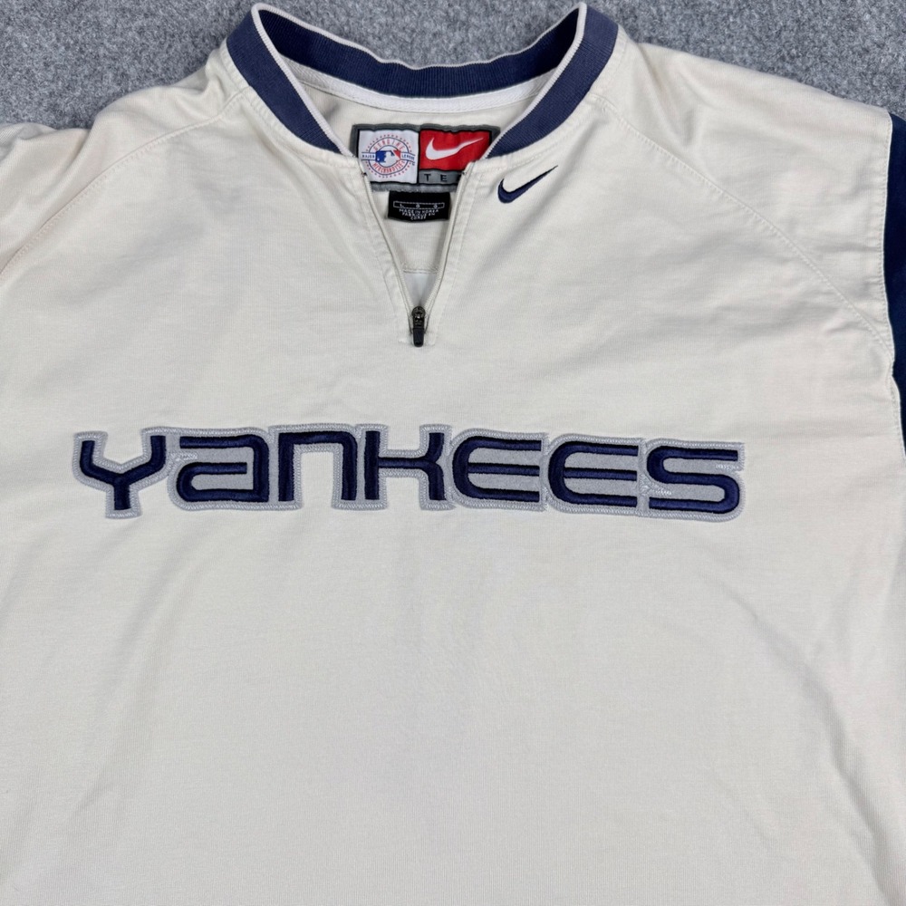 VTG Nike New York Yankees Shirt Men Large 1/4 Zip Short Sleeve Heavy
